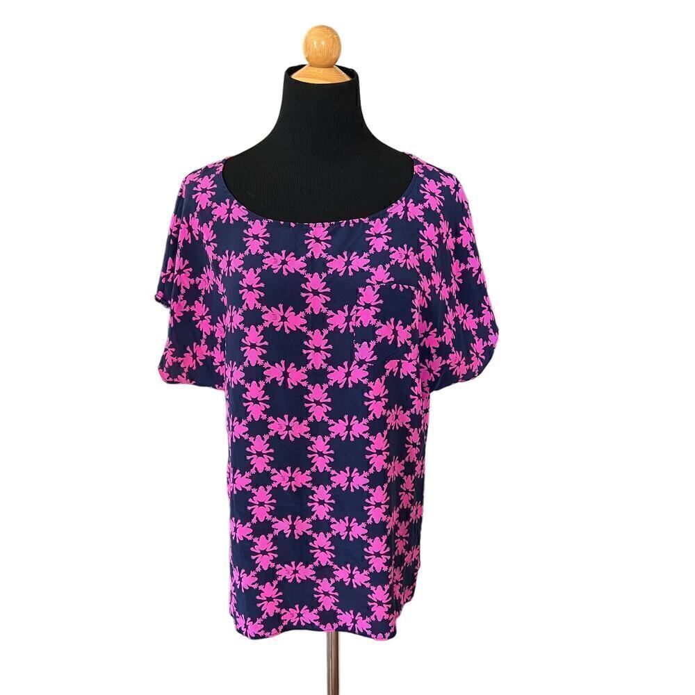LILLY PULITZER FROG SILK BLOUSE SIZE LARGE
